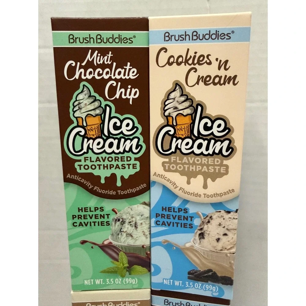 Brush Buddies Ice Cream Flavored Toothpaste 4 Pk Mint Cookies Vanilla Chocolate
